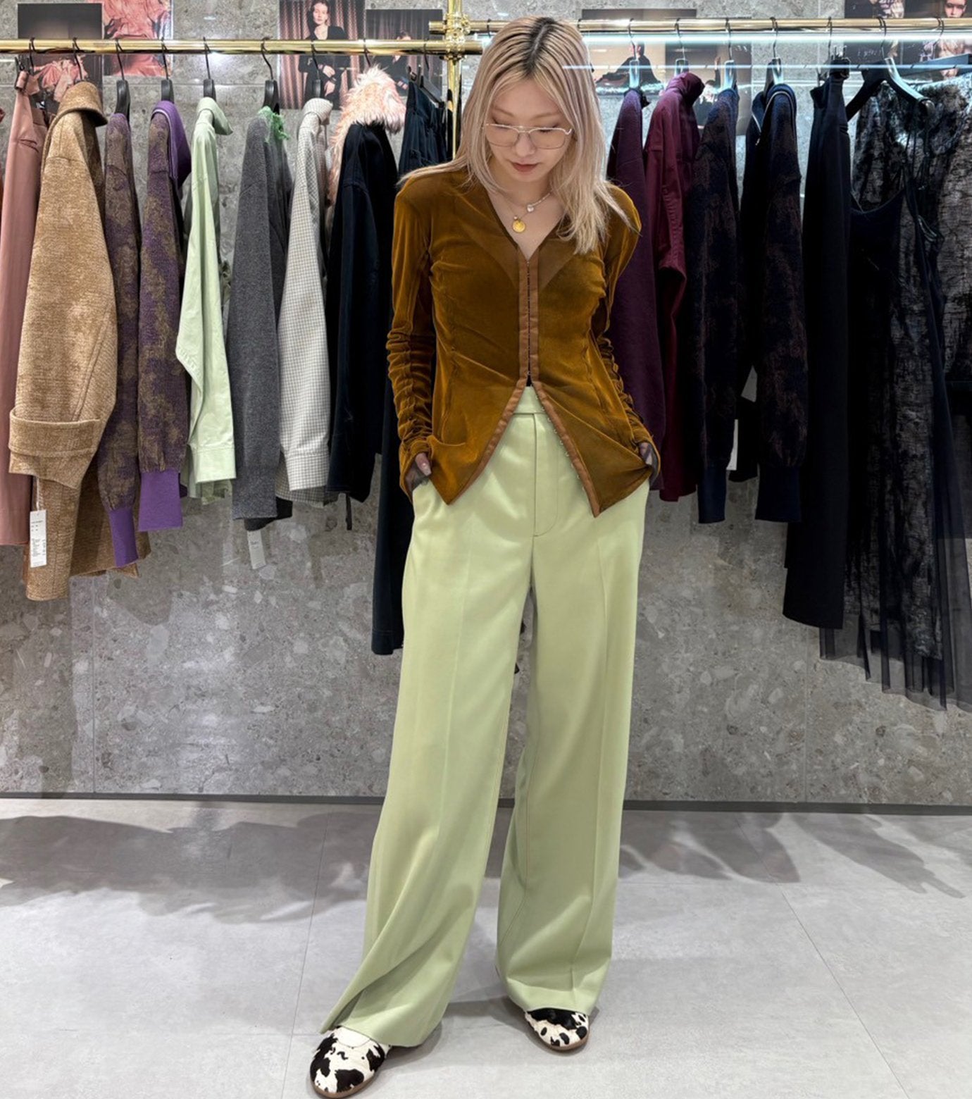 Wool Satin Straight Pants