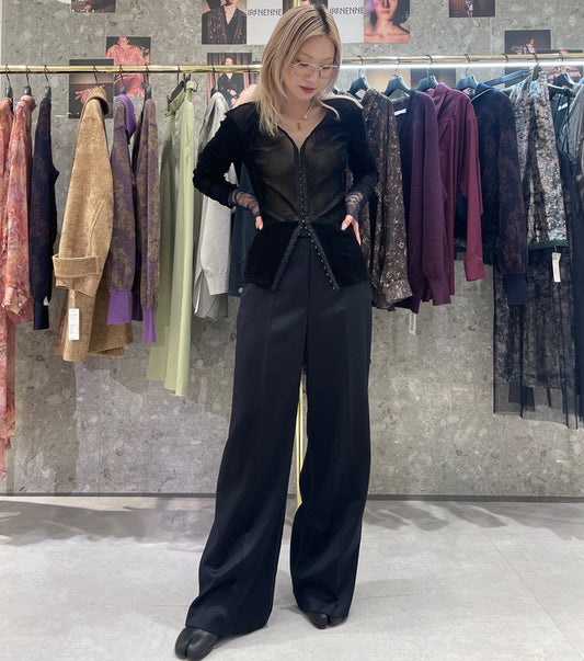 Wool Satin Straight Pants