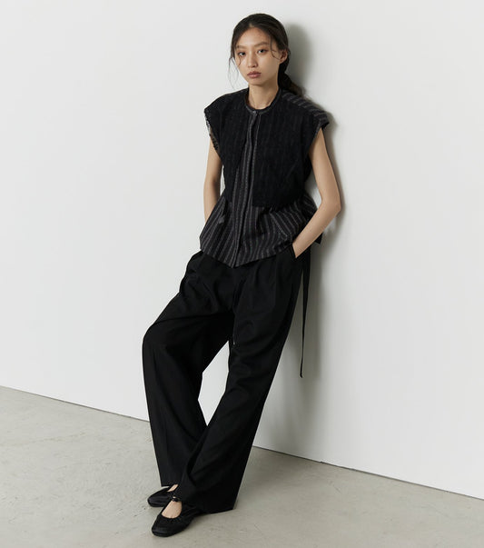 Striped Sleeveless Shirt with Lace Bib