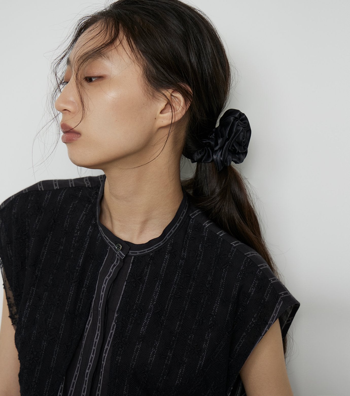Striped Sleeveless Shirt with Lace Bib