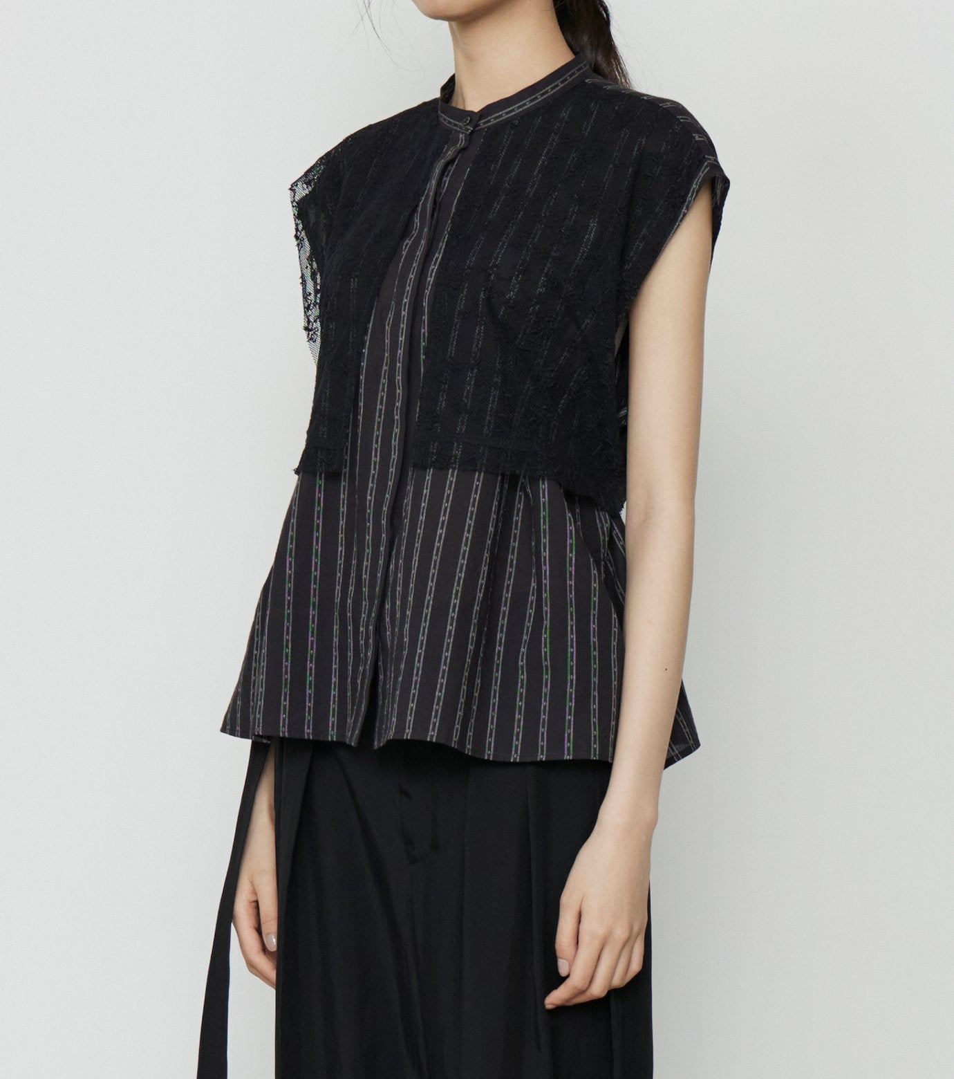 Striped Sleeveless Shirt with Lace Bib