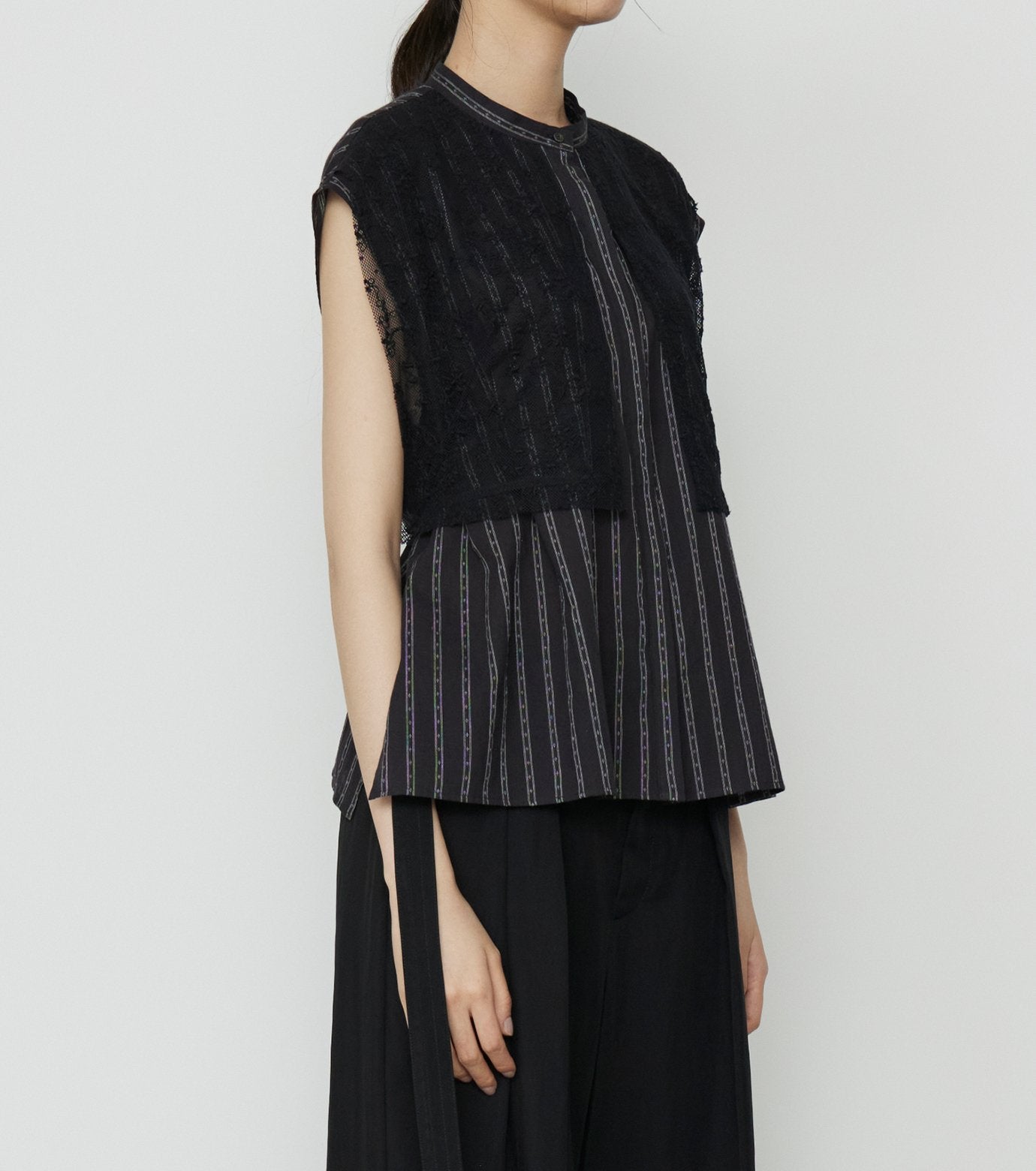 Striped Sleeveless Shirt with Lace Bib