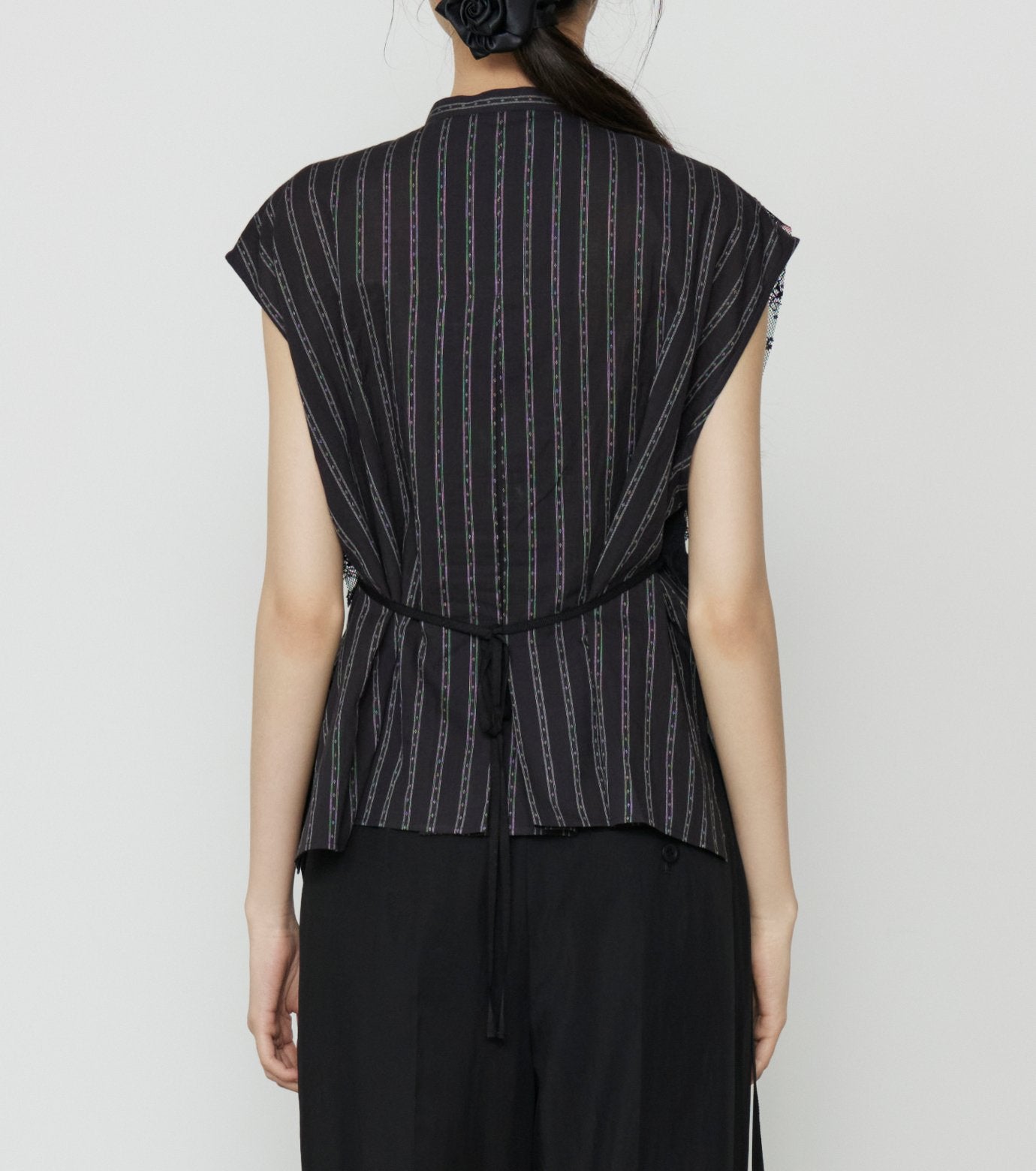 Striped Sleeveless Shirt with Lace Bib