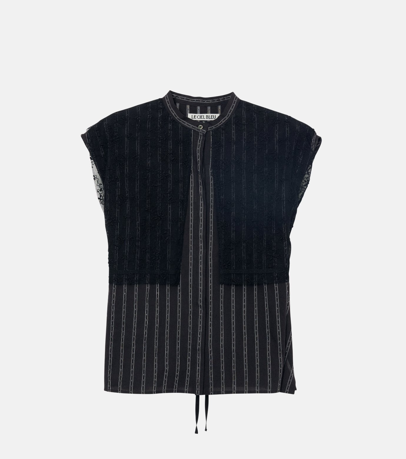 Striped Sleeveless Shirt with Lace Bib