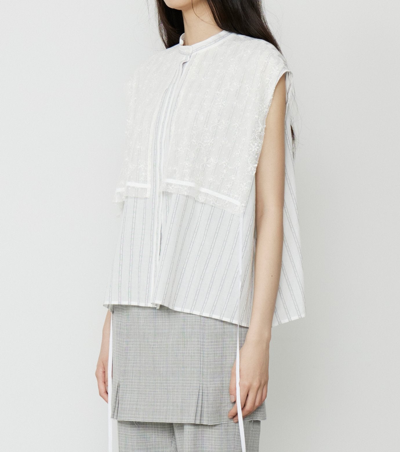 Striped Sleeveless Shirt with Lace Bib