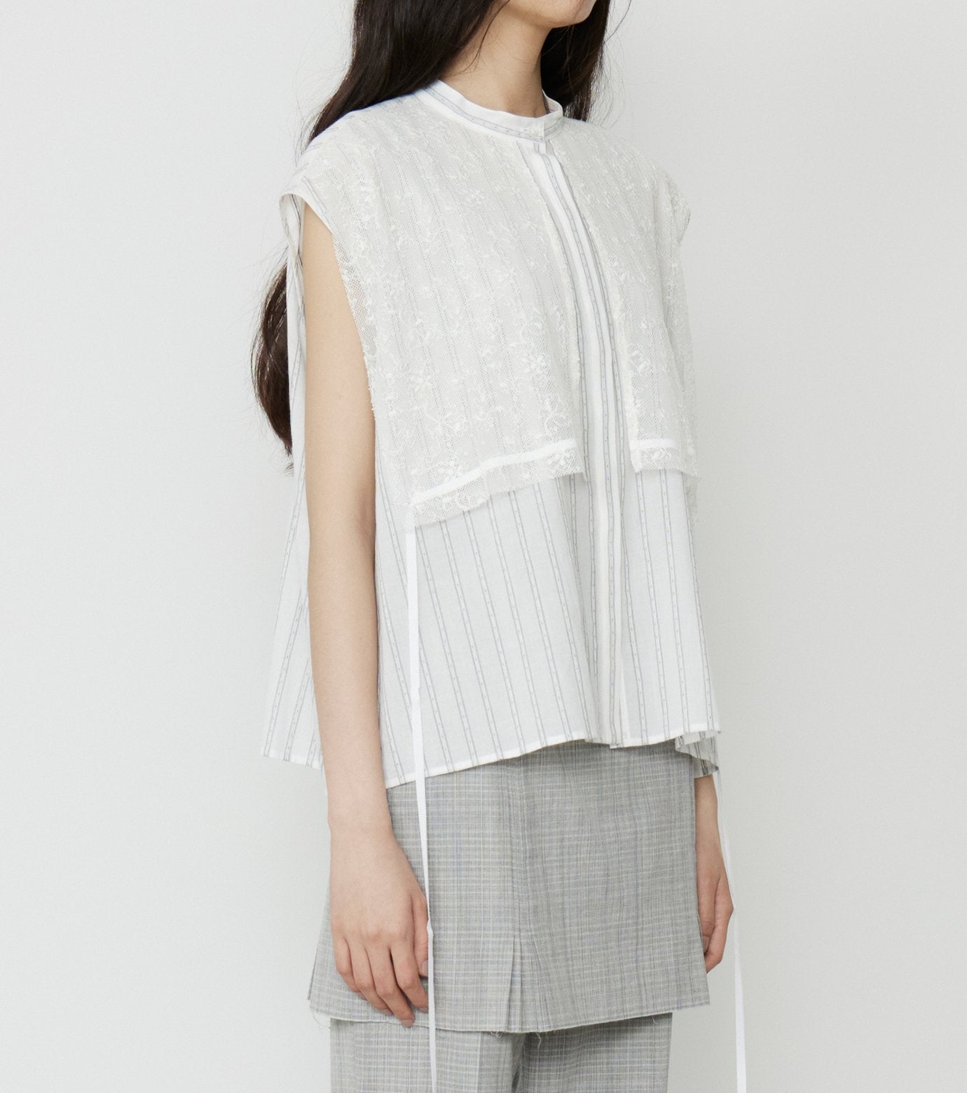 Striped Sleeveless Shirt with Lace Bib