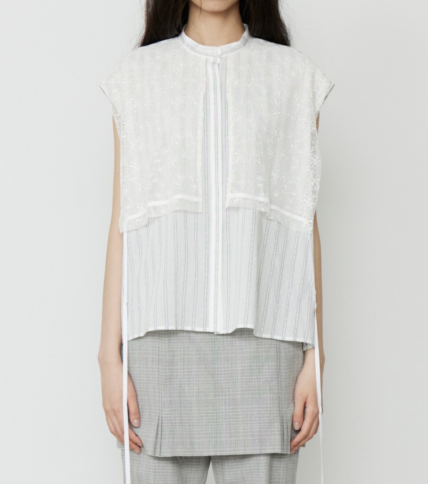 Striped Sleeveless Shirt with Lace Bib