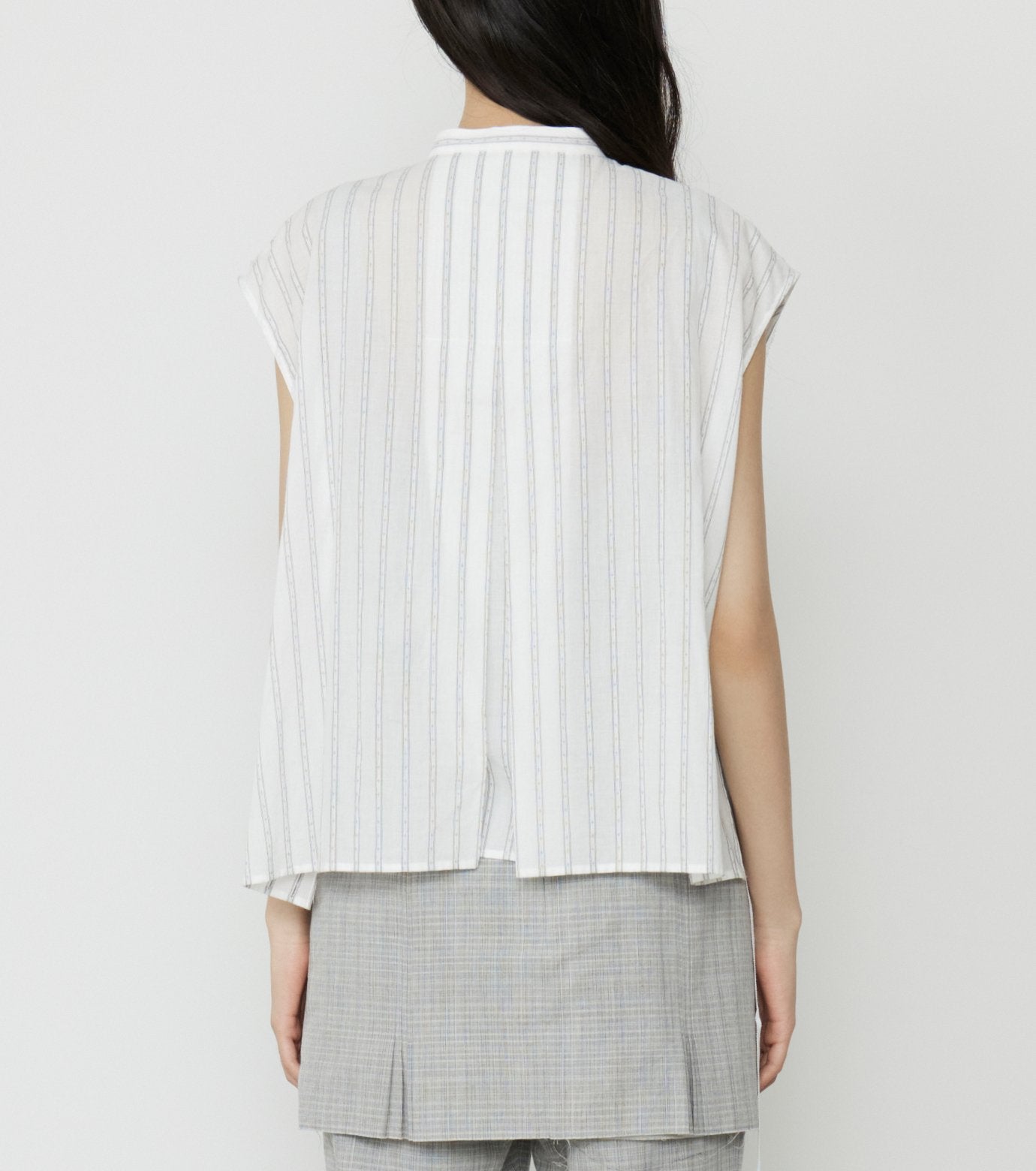 Striped Sleeveless Shirt with Lace Bib