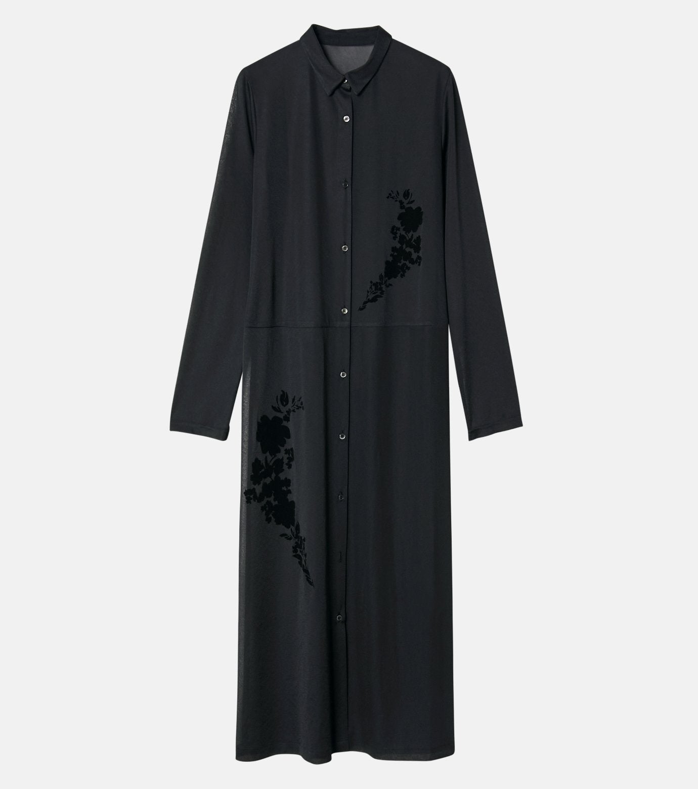 Sheer Shirt Dress w/Flocked Flower