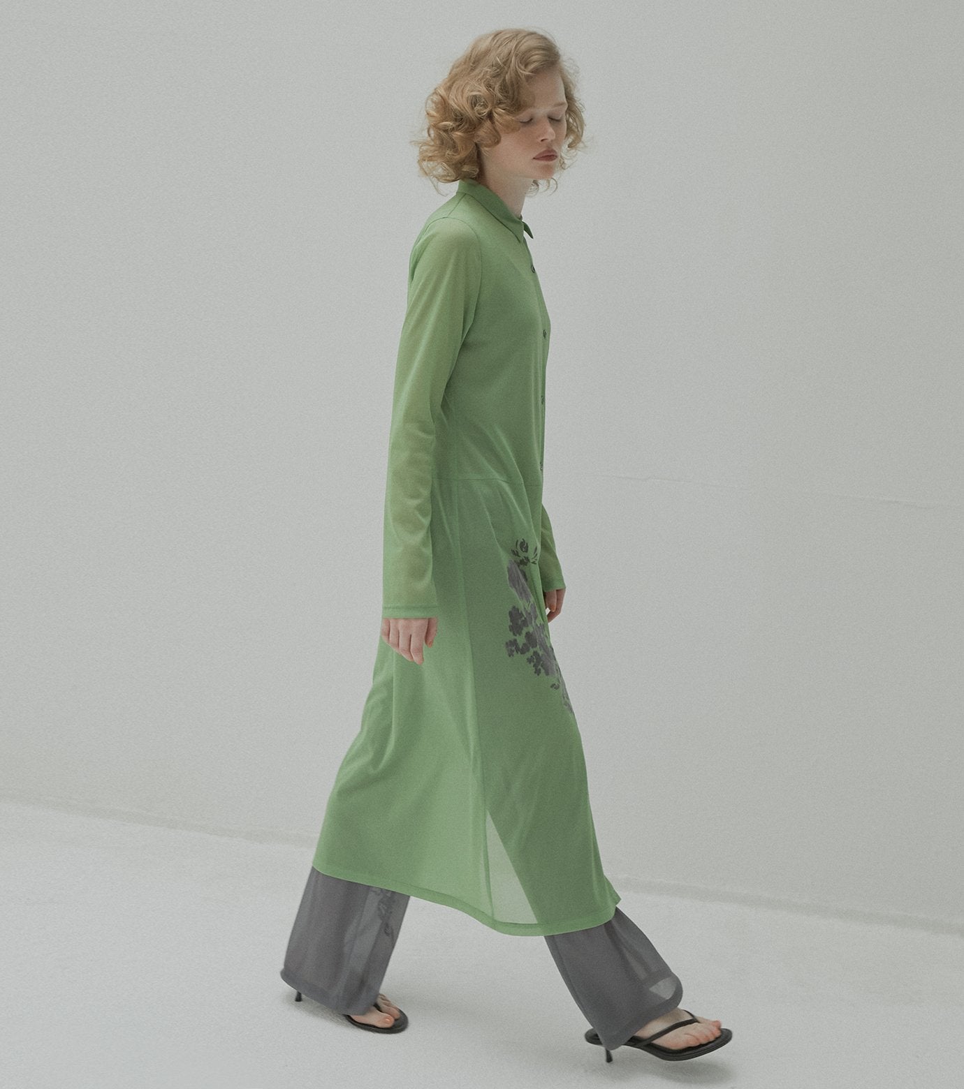 Sheer Shirt Dress w/Flocked Flower