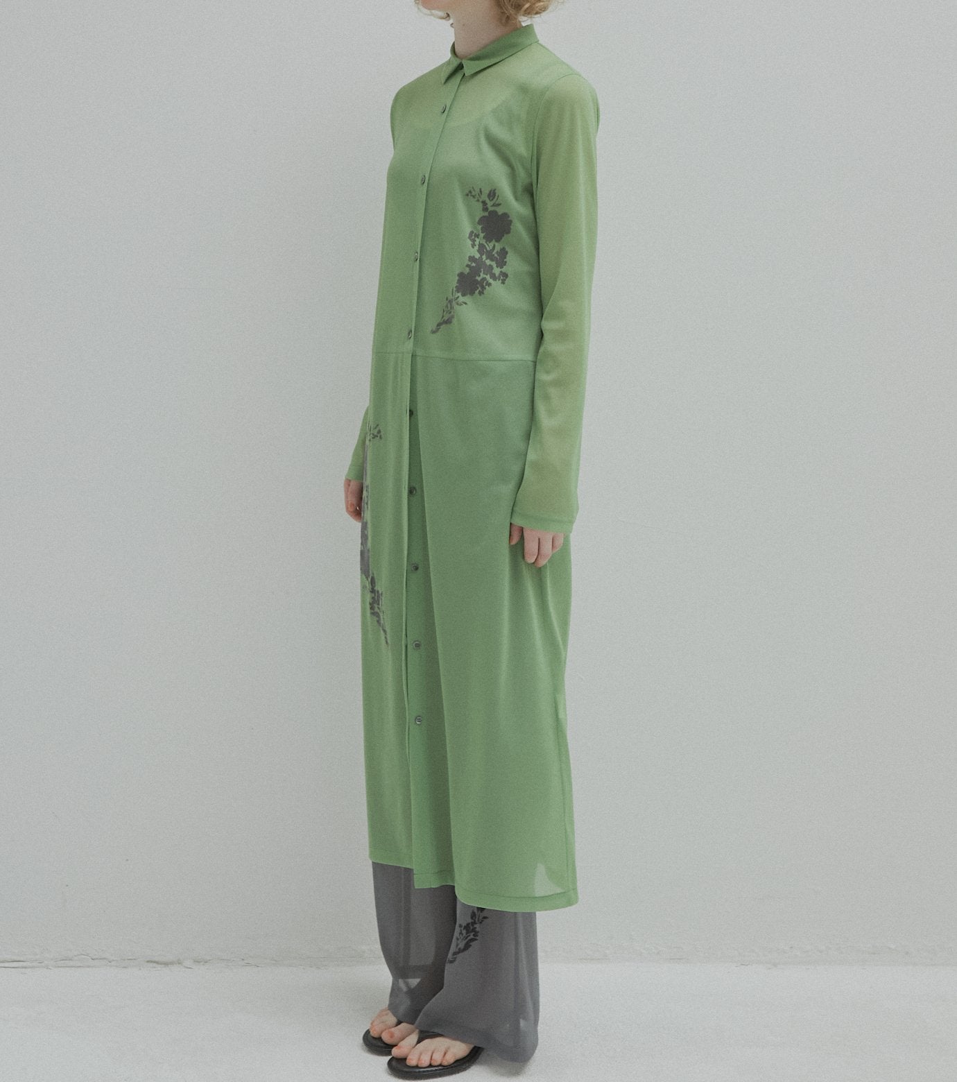 Sheer Shirt Dress w/Flocked Flower