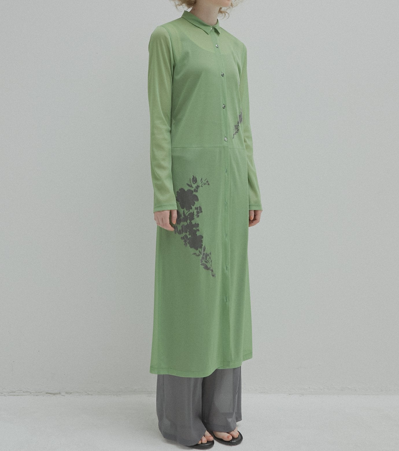 Sheer Shirt Dress w/Flocked Flower