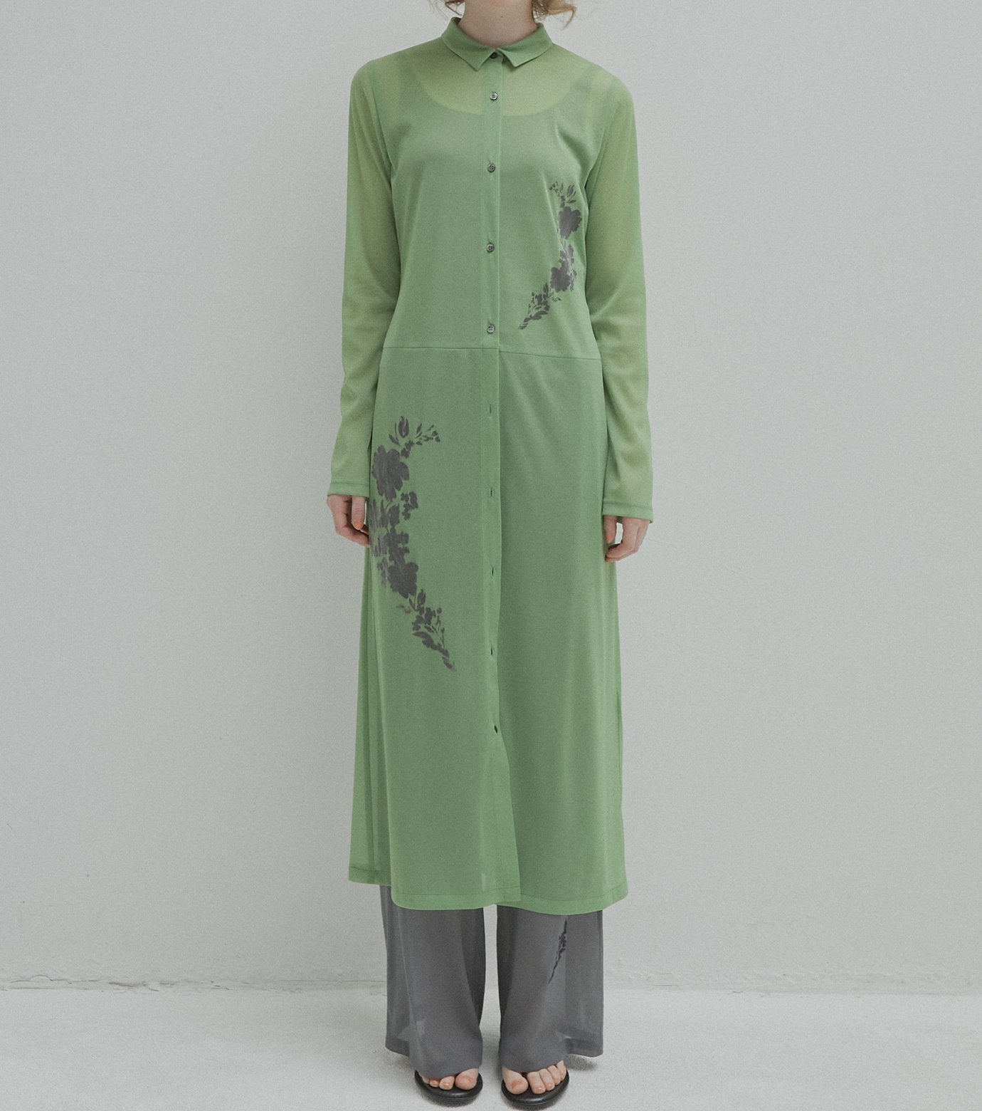 Sheer Shirt Dress w/Flocked Flower