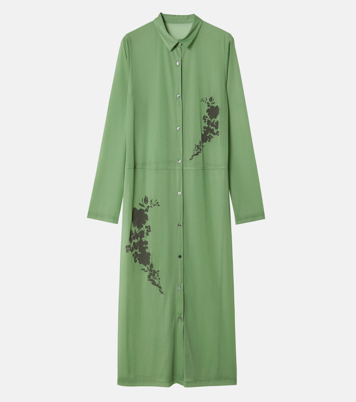 Sheer Shirt Dress w/Flocked Flower