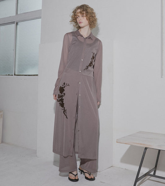 Sheer Shirt Dress w/Flocked Flower
