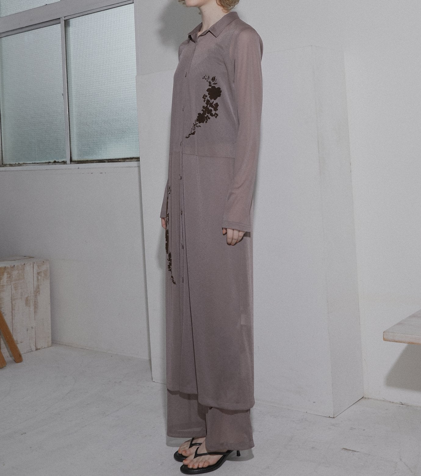 Sheer Shirt Dress w/Flocked Flower