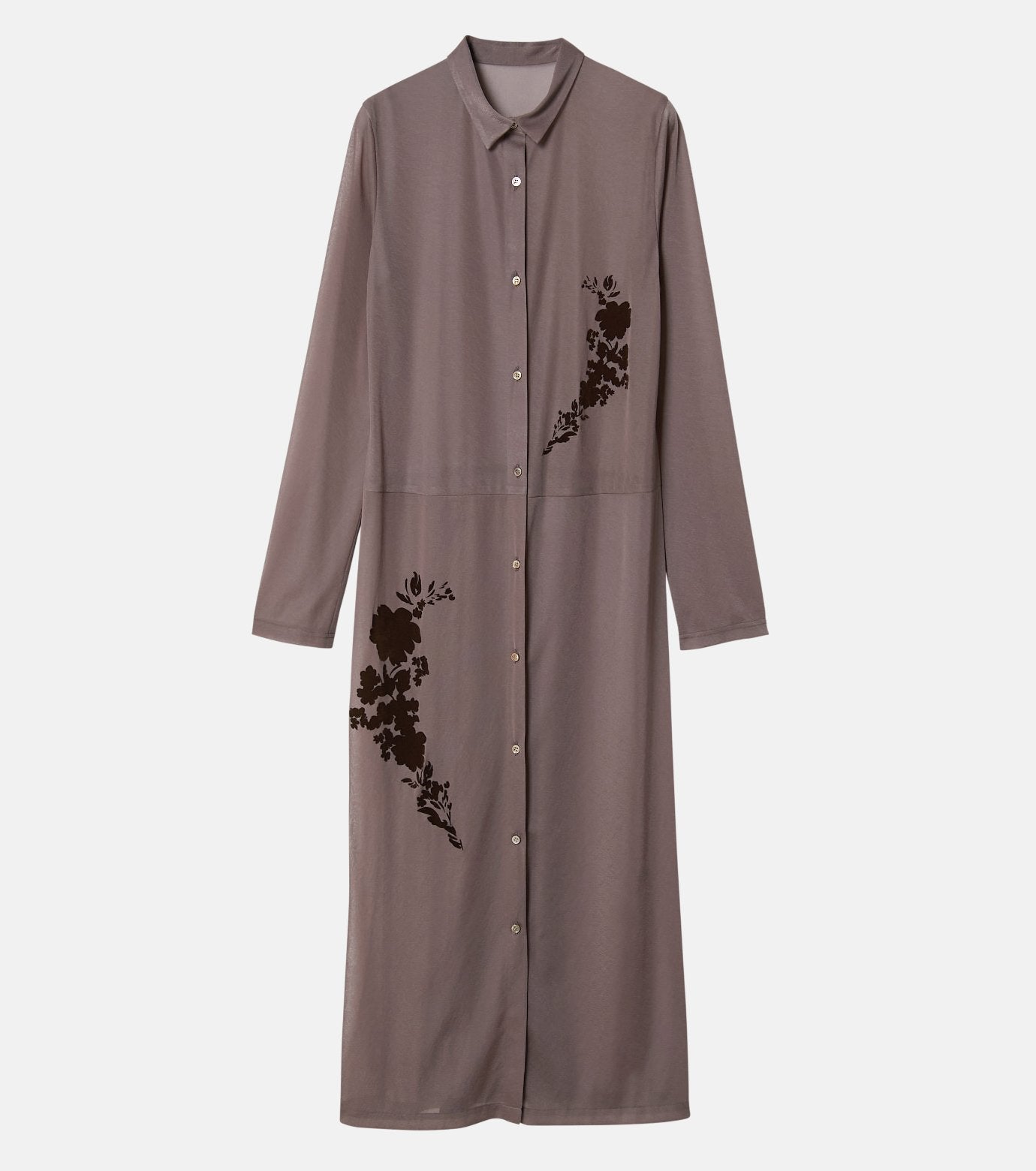 Sheer Shirt Dress w/Flocked Flower