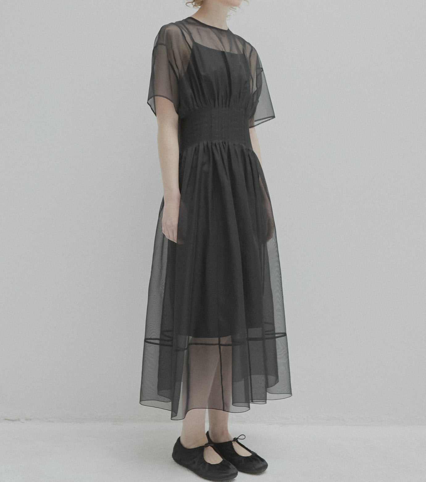 Sheer Gathered Waist Dress