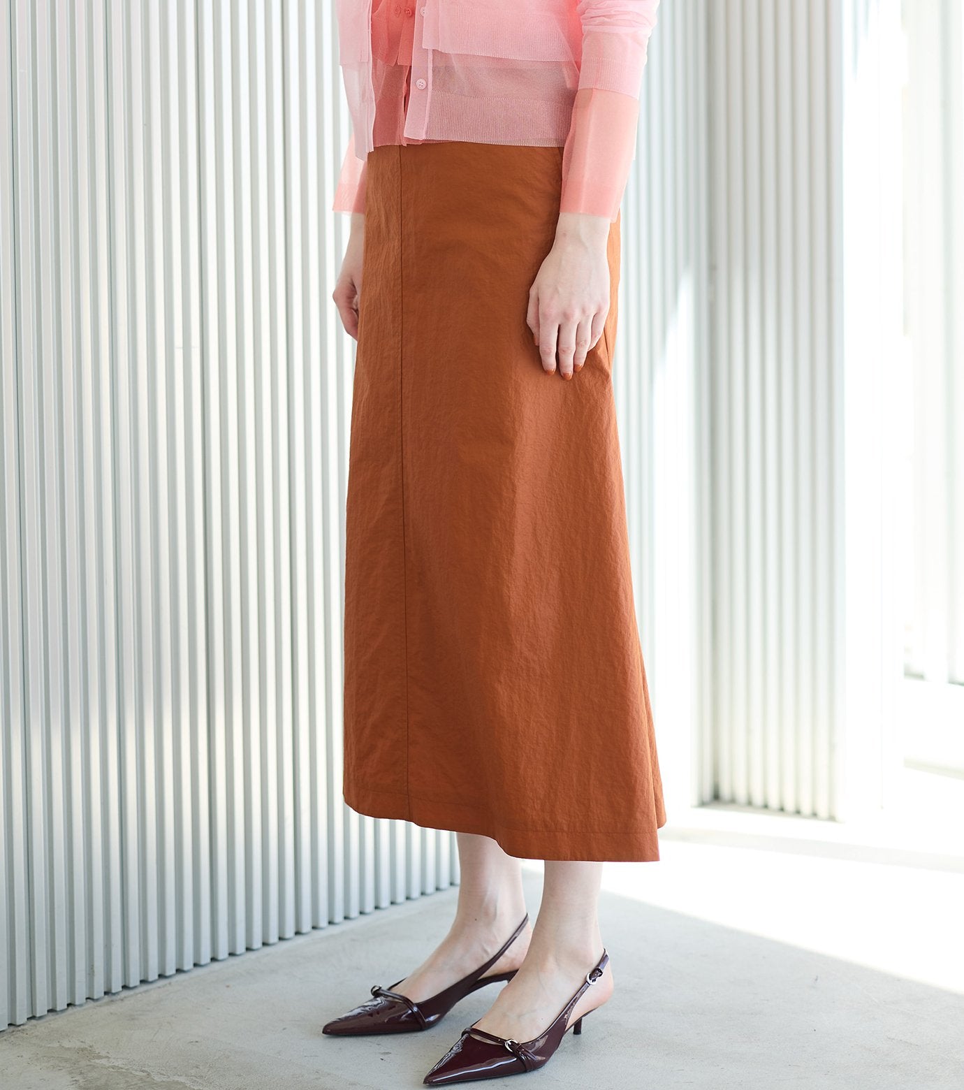 Nylon Leather Midi Skirt