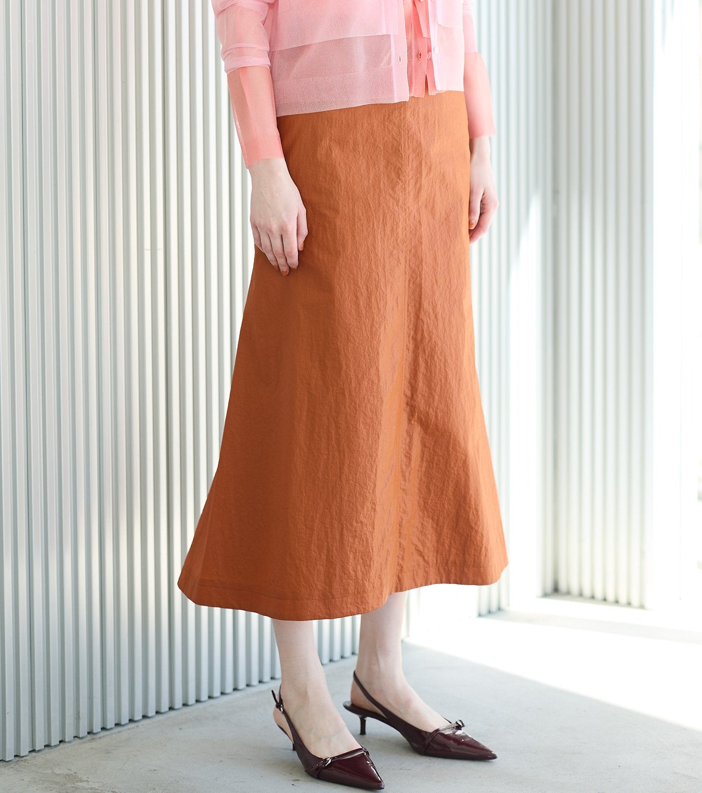 Nylon Leather Midi Skirt