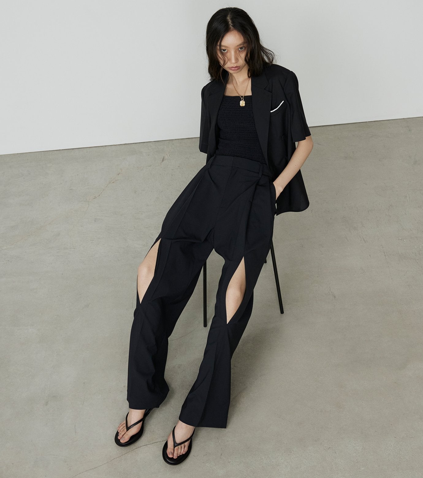 Wide Leg Trousers w/Cut Out Detail