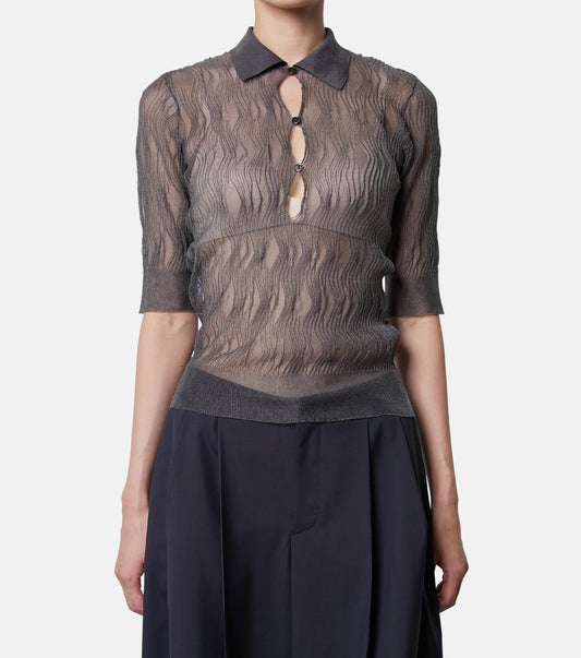 Wave Pattern Knit Polo