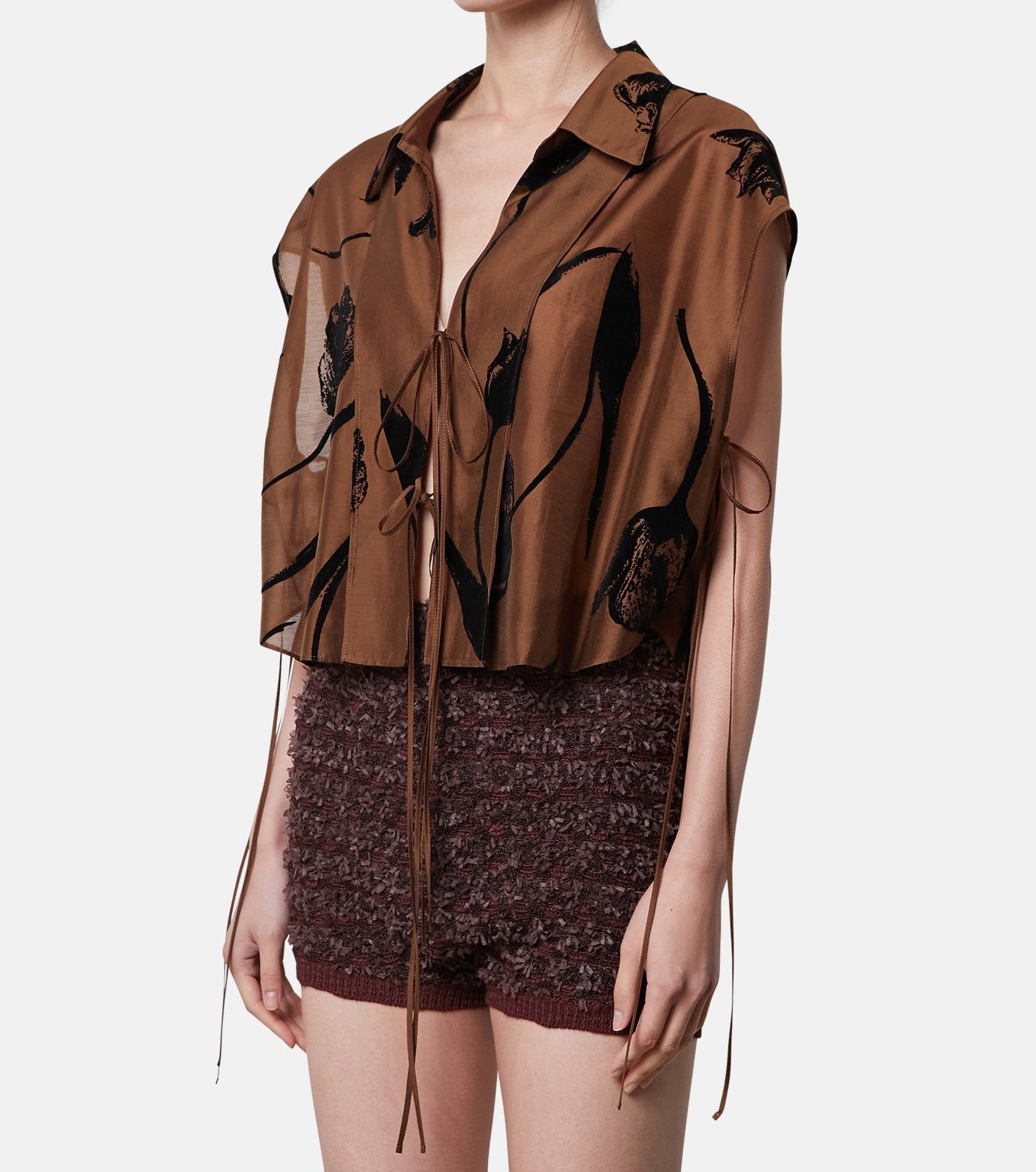 Flocky Print Cropped Shirt
