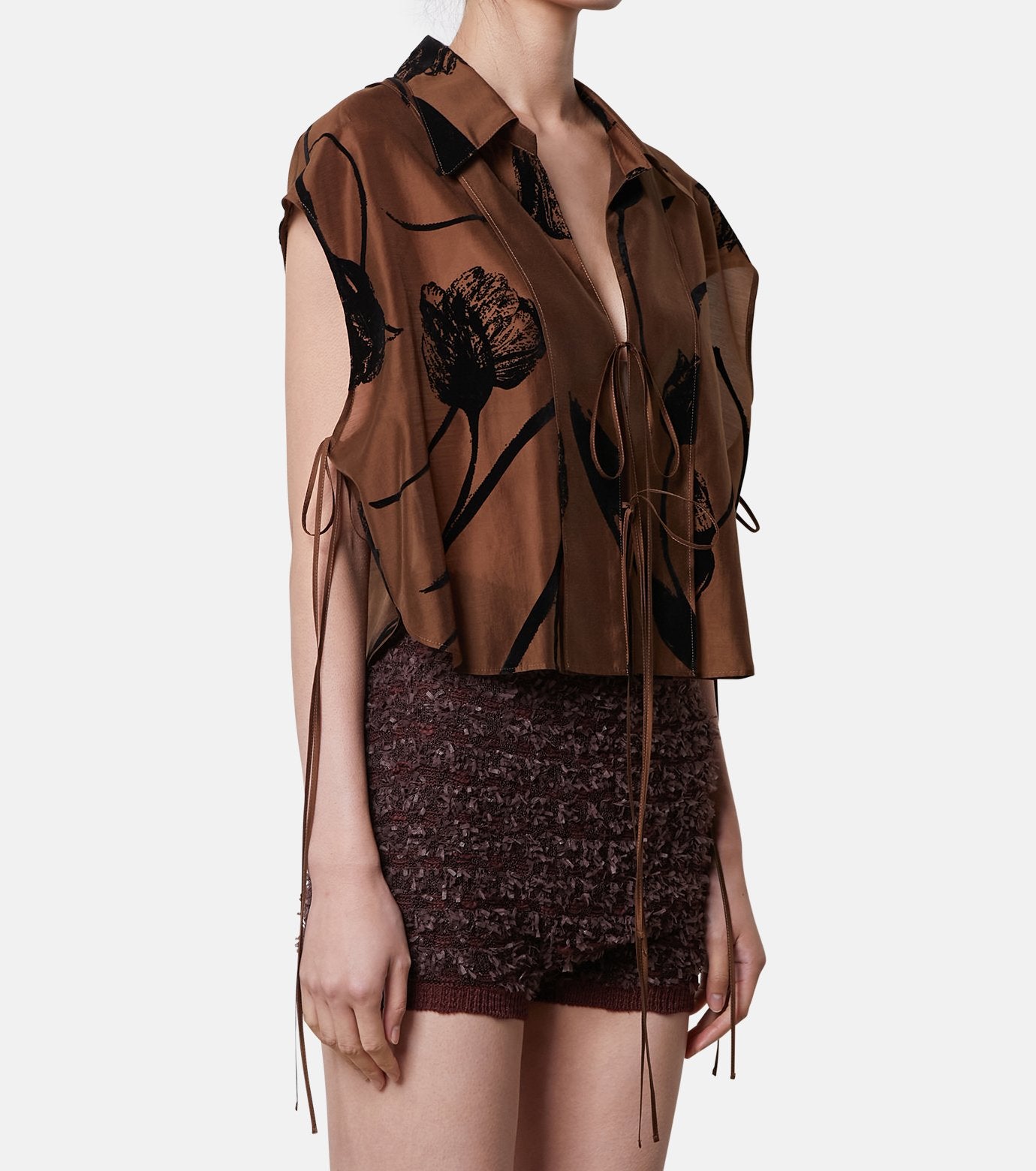 Flocky Print Cropped Shirt