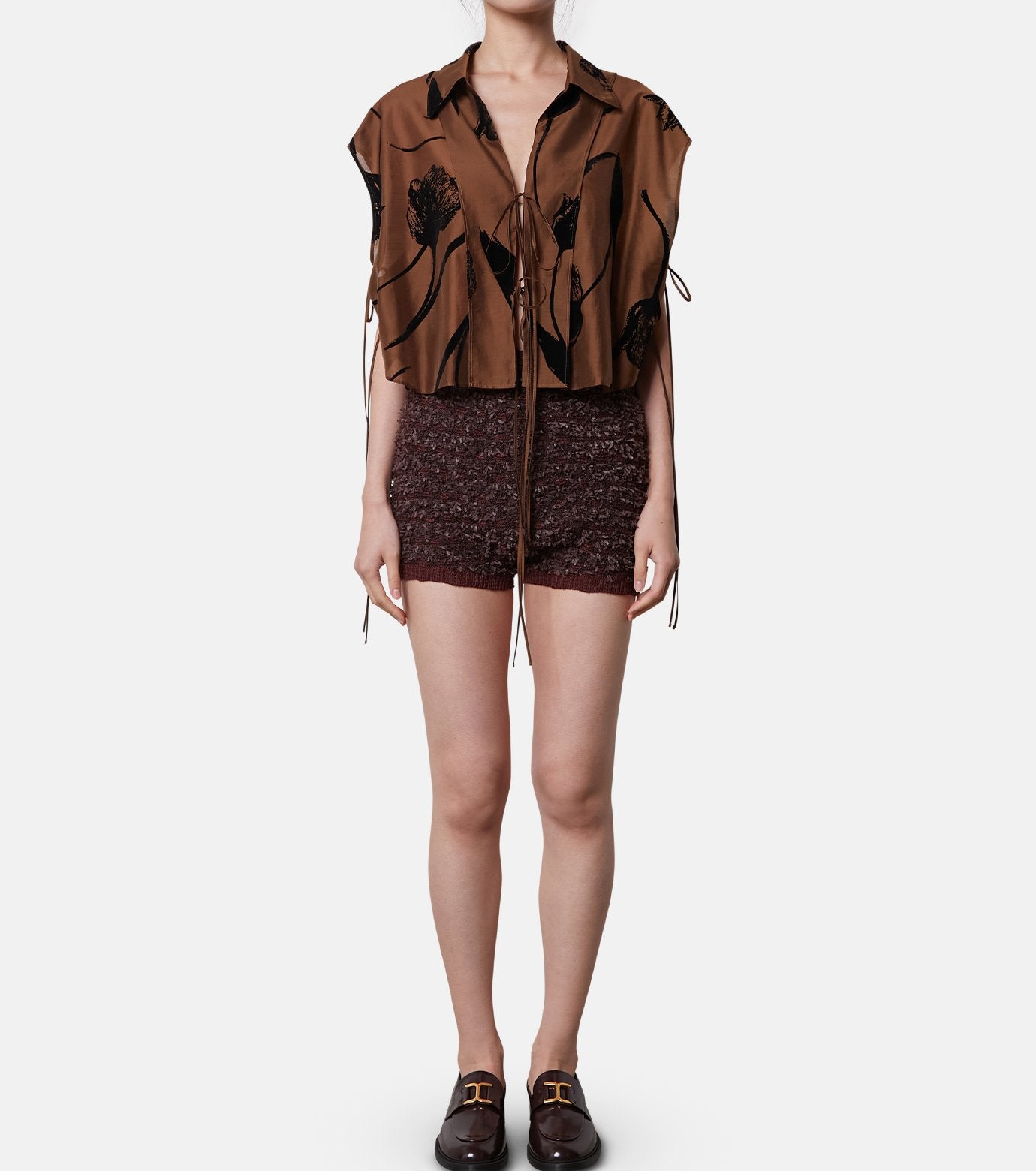 Flocky Print Cropped Shirt
