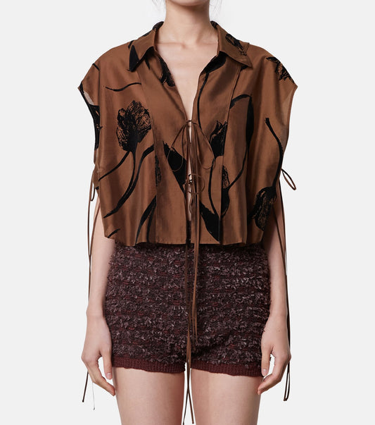 Flocky Print Cropped Shirt