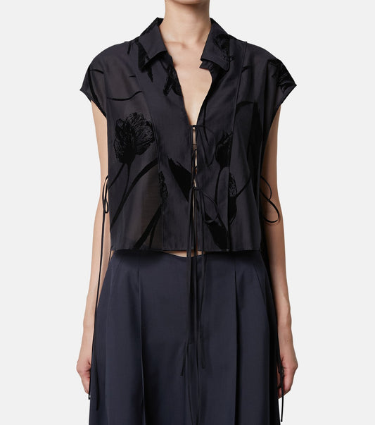 Flocky Print Cropped Shirt
