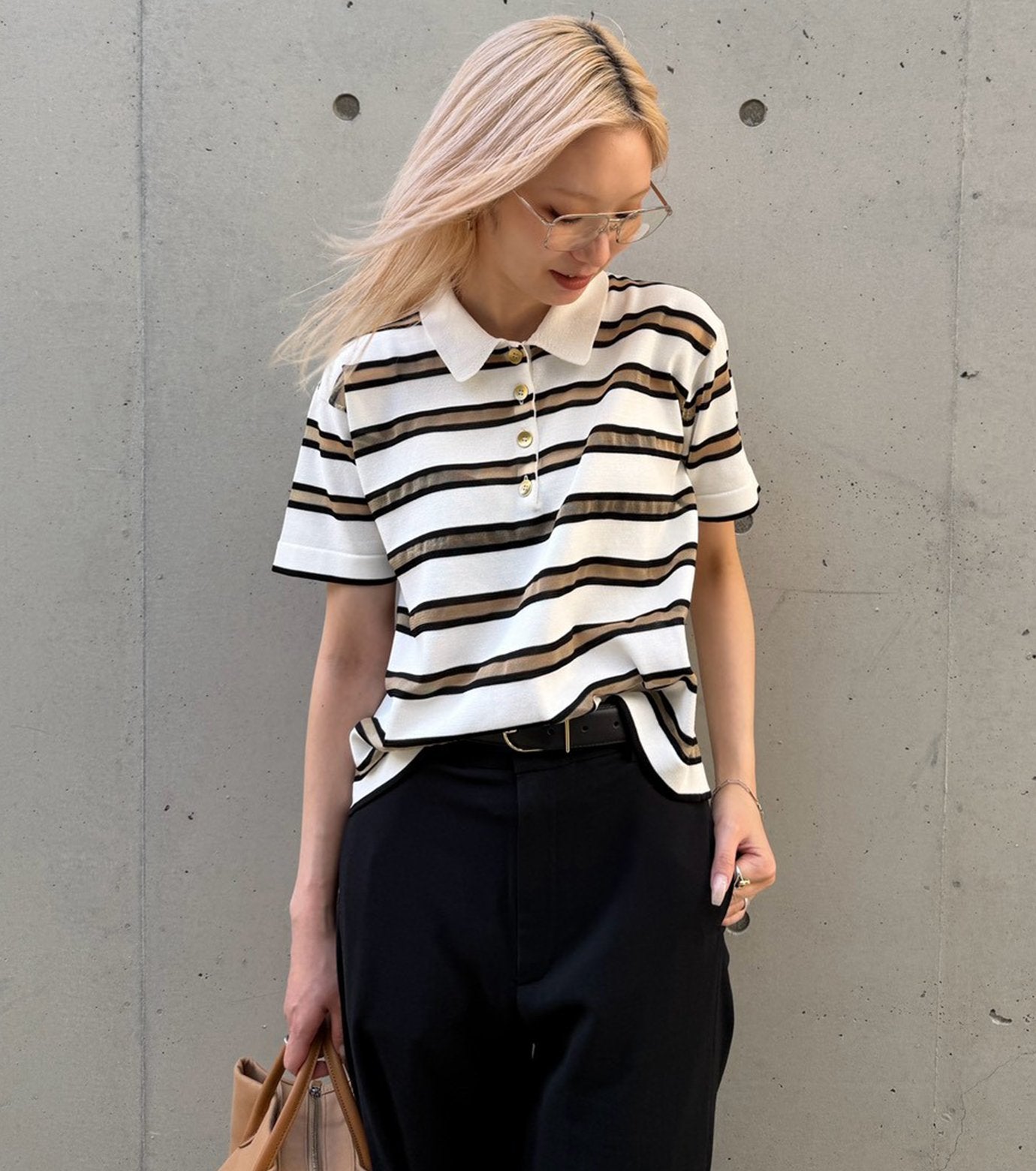 Sheer Striped Polo Knit