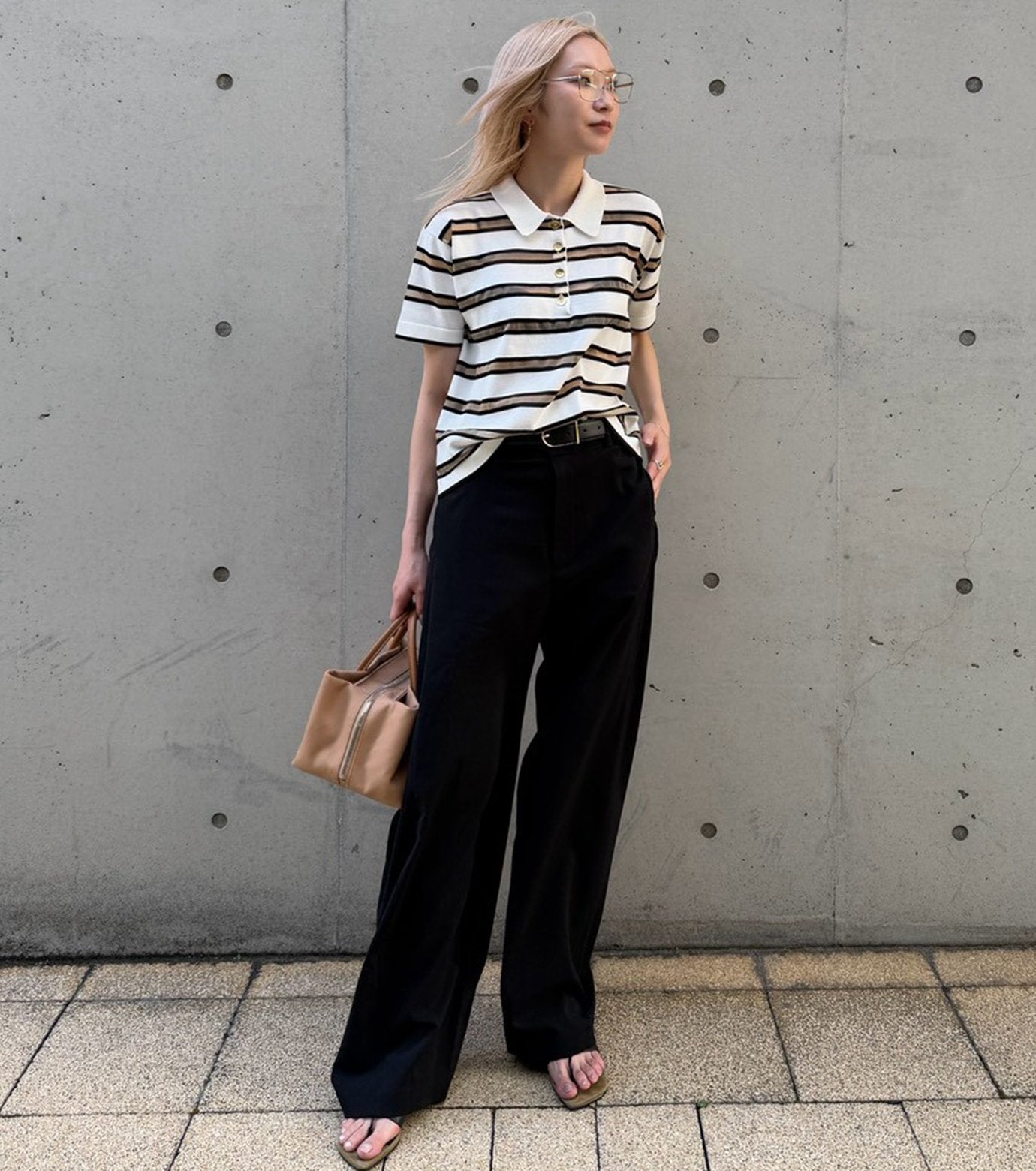 Sheer Striped Polo Knit
