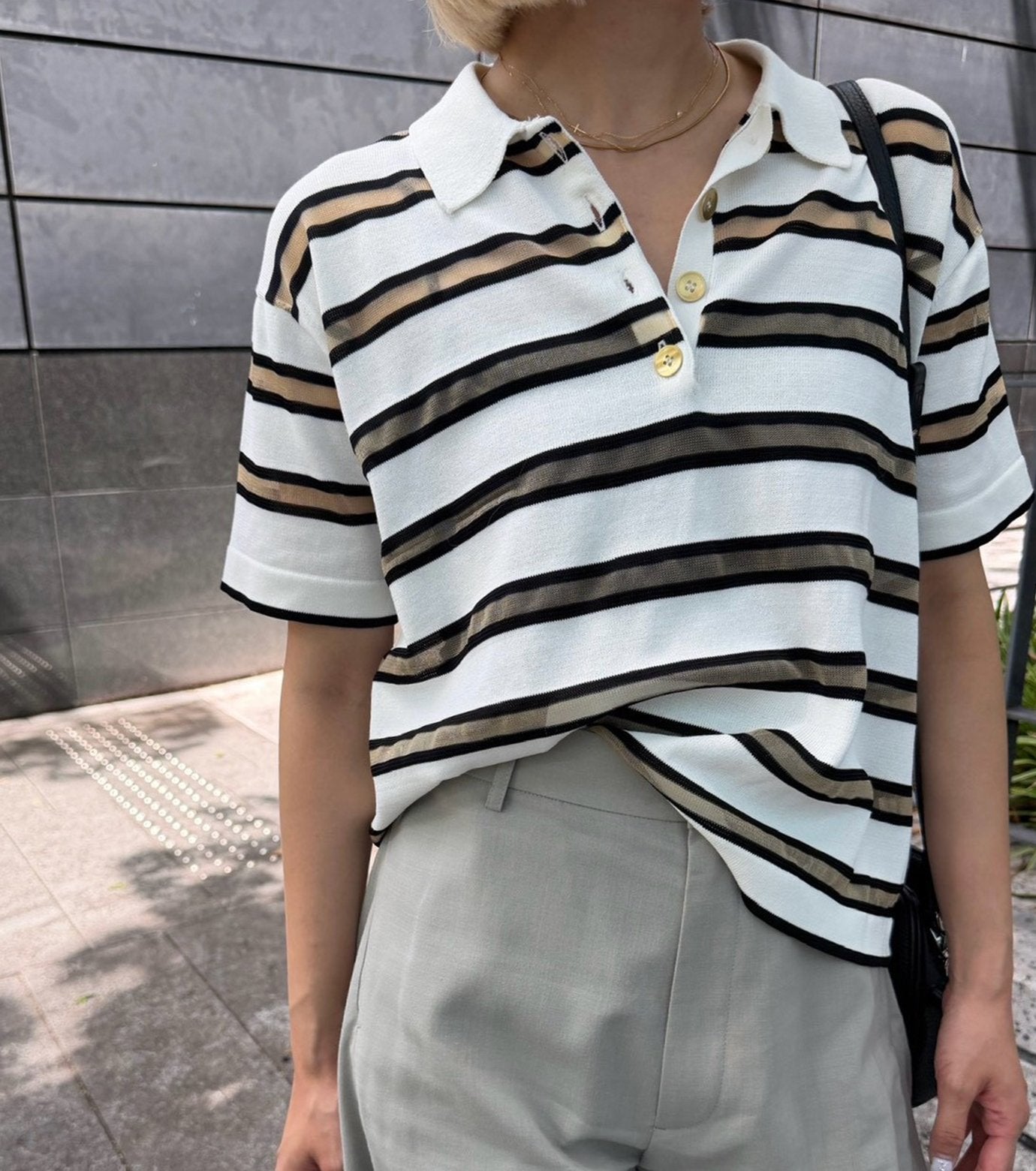 Sheer Striped Polo Knit