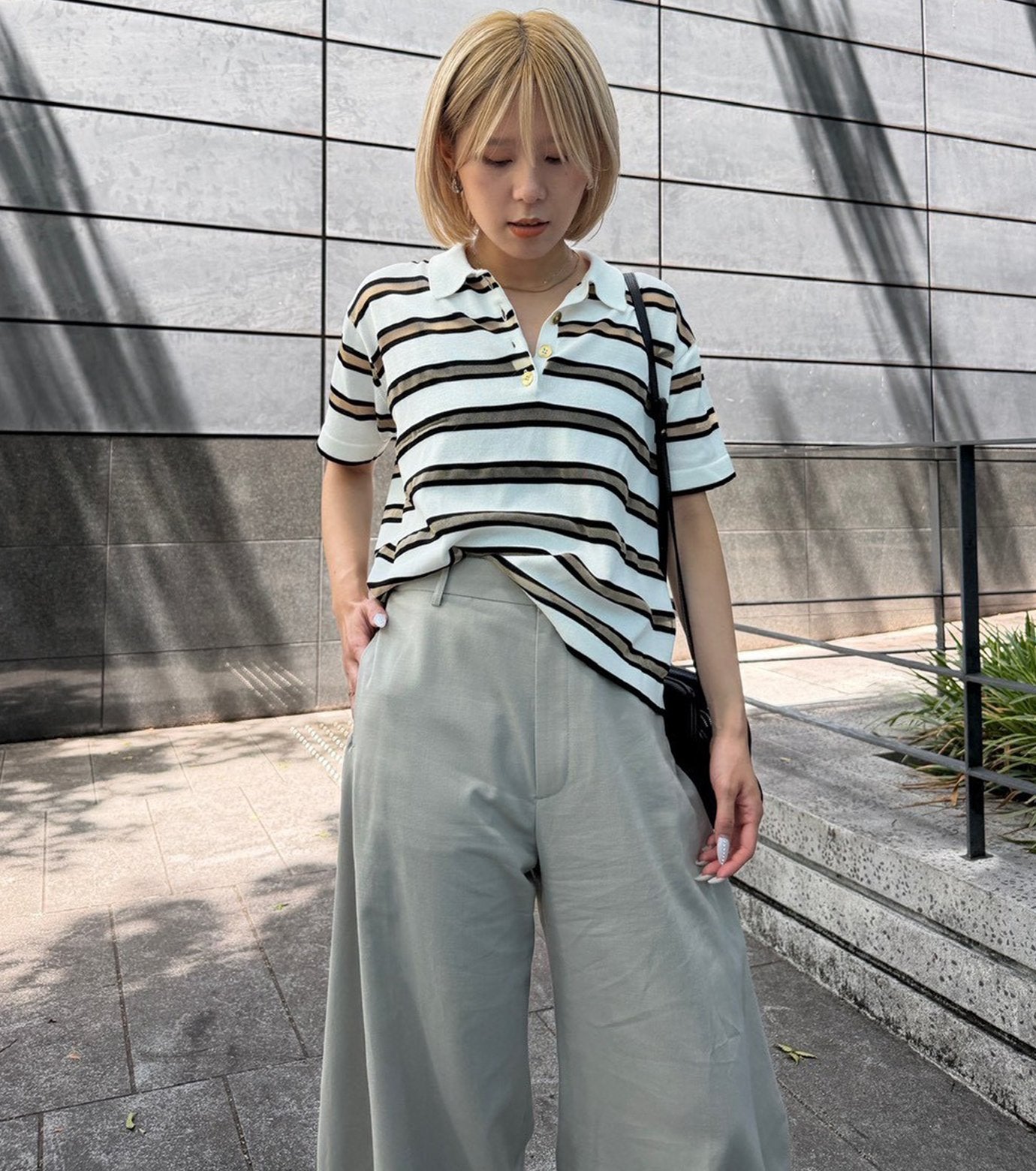 Sheer Striped Polo Knit