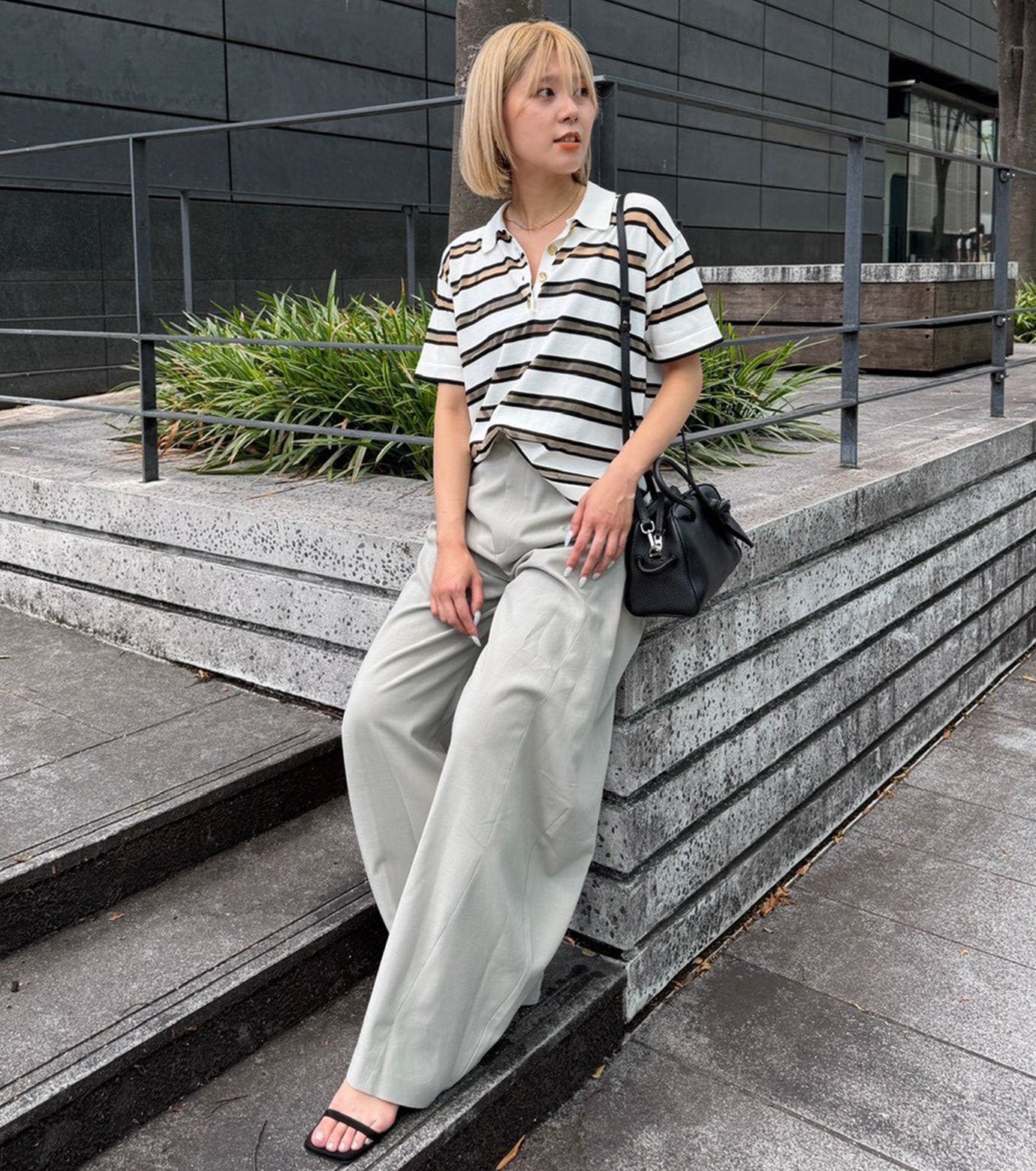 Sheer Striped Polo Knit