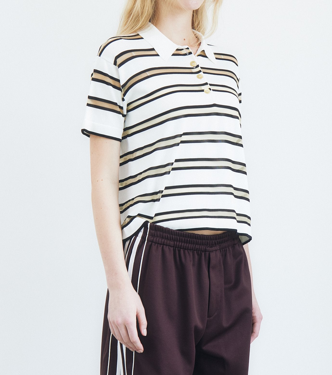 Sheer Striped Polo Knit