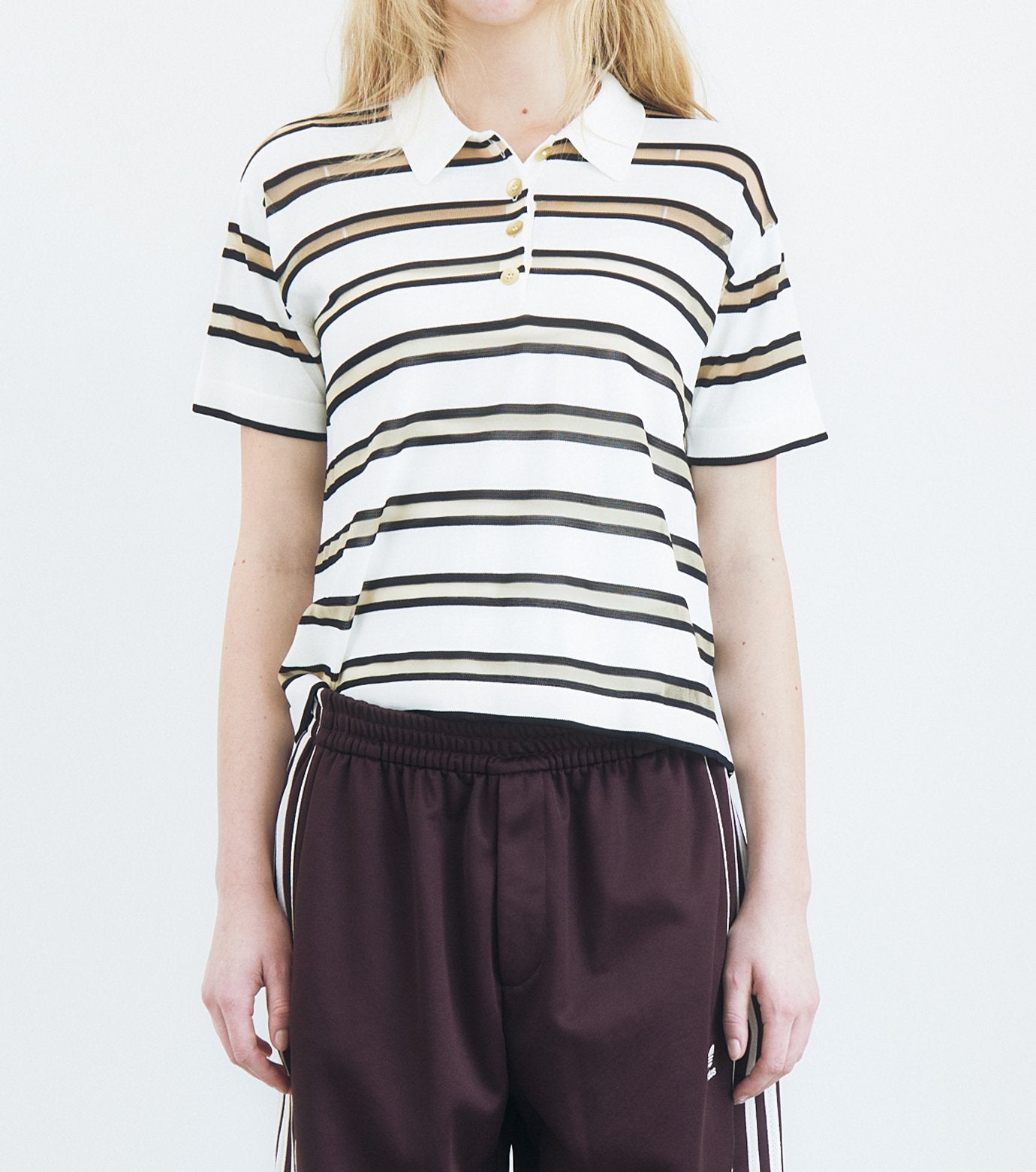 Sheer Striped Polo Knit