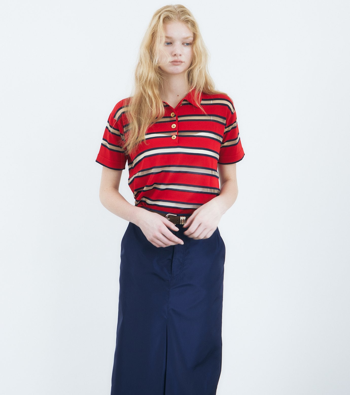 Sheer Striped Polo Knit