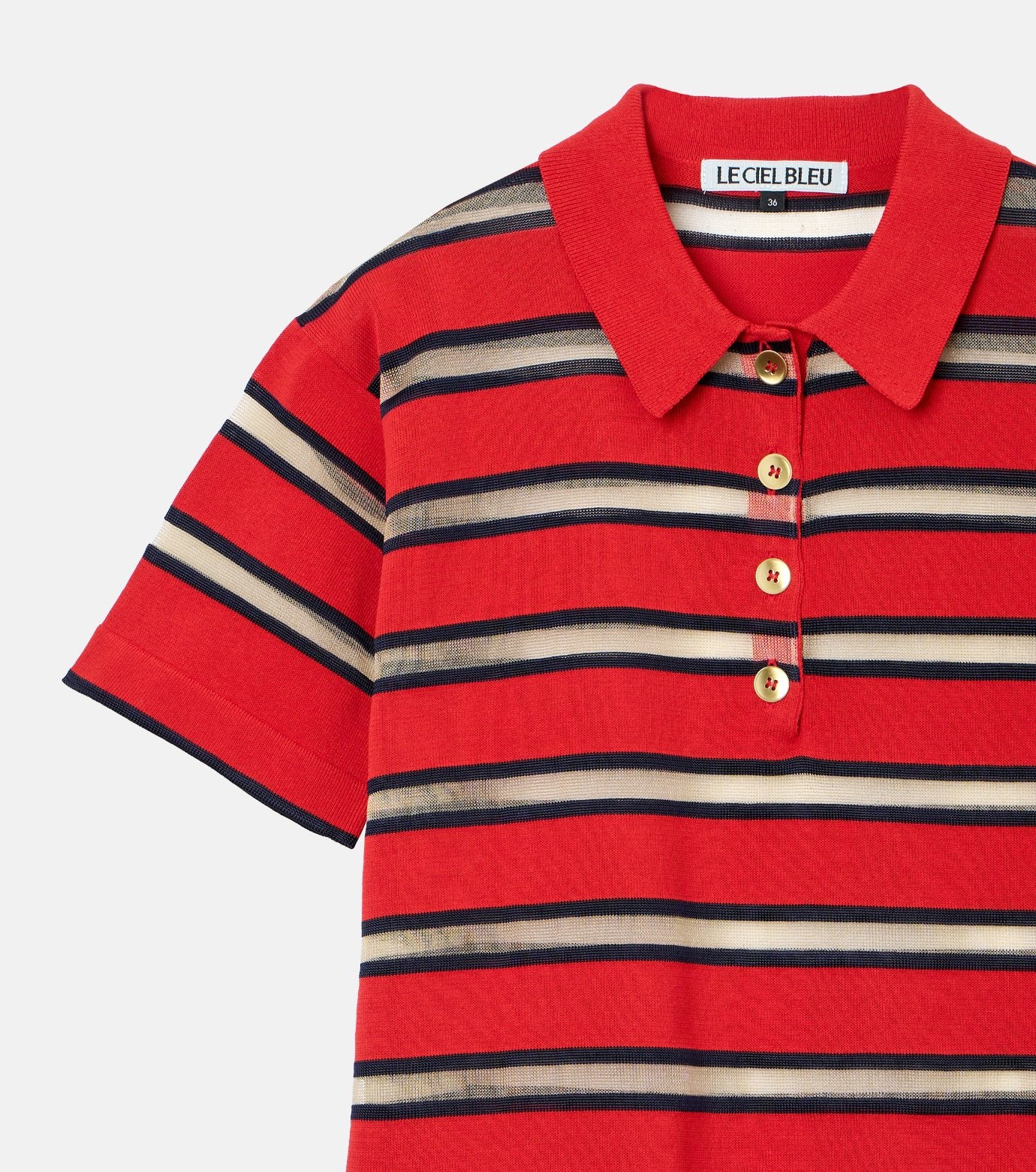 Sheer Striped Polo Knit