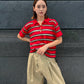 Sheer Striped Polo Knit