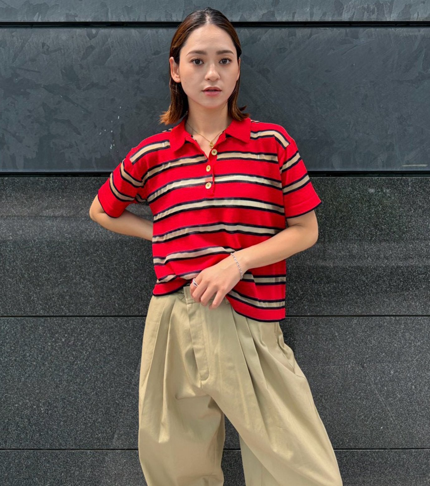 Sheer Striped Polo Knit