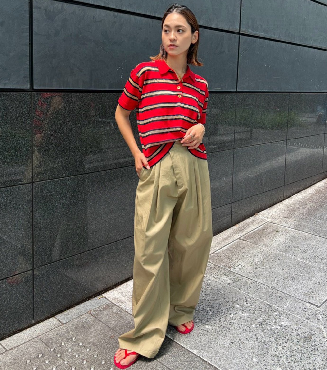 Sheer Striped Polo Knit