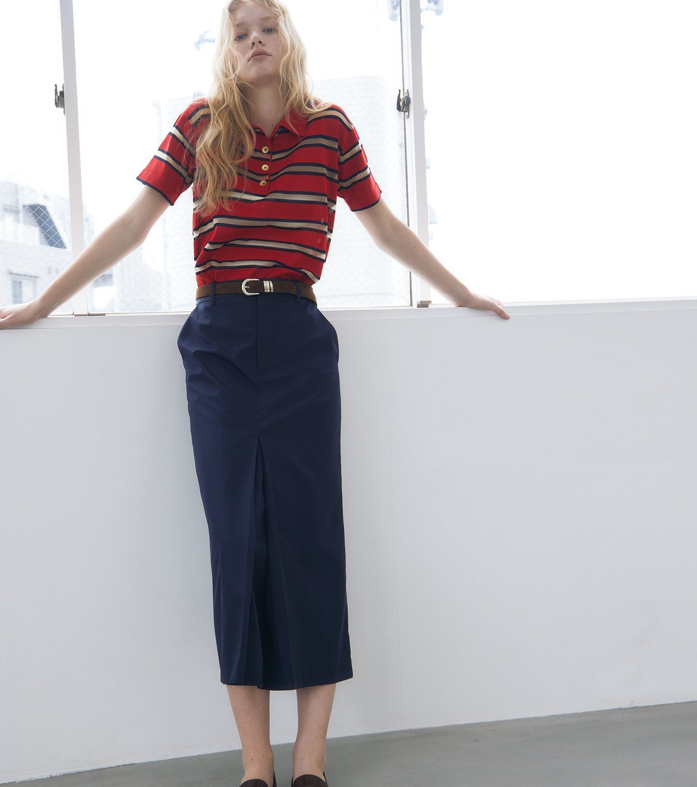 Sheer Striped Polo Knit
