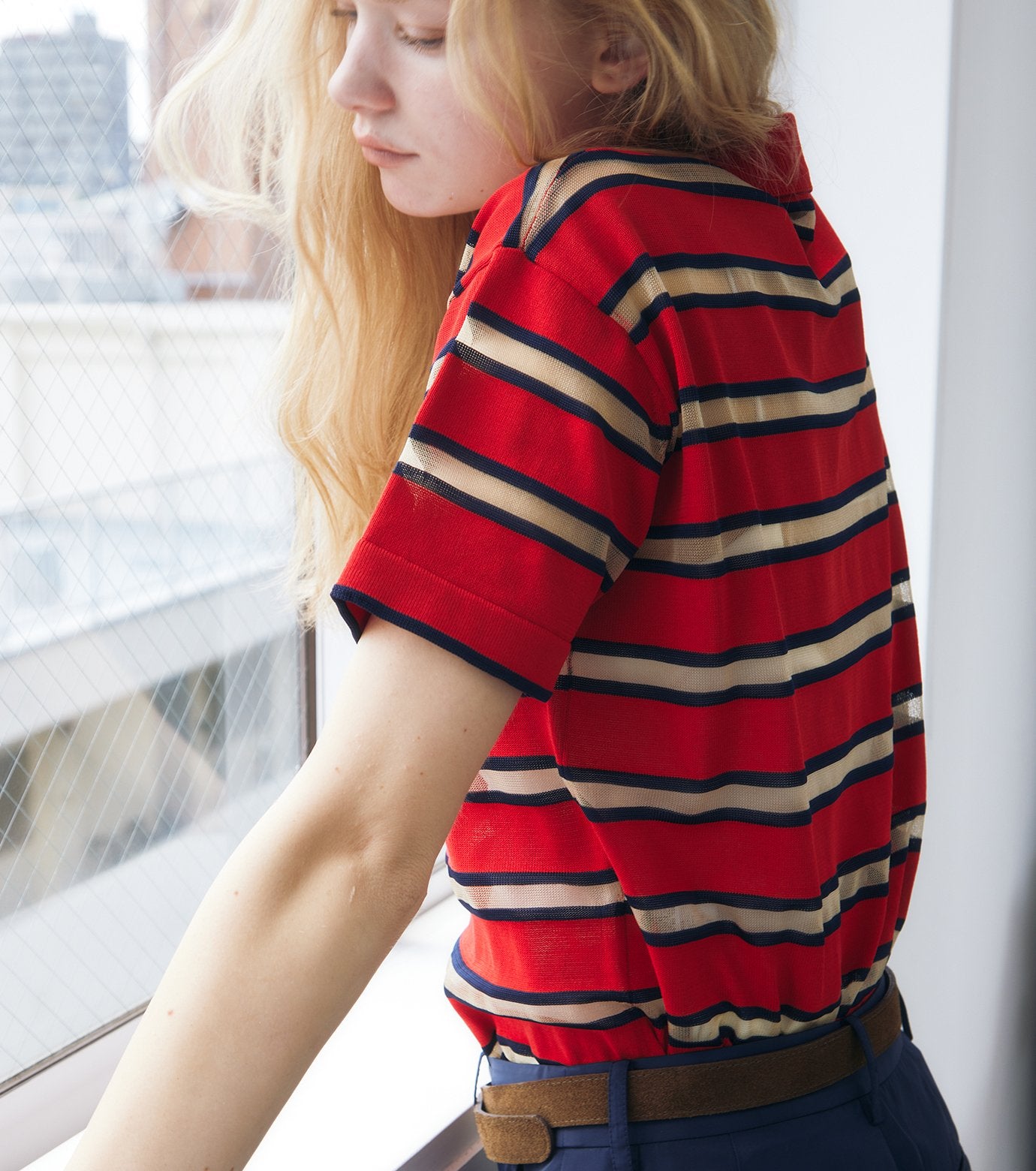 Sheer Striped Polo Knit