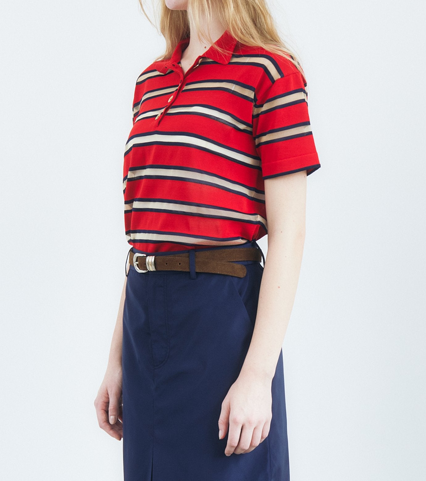 Sheer Striped Polo Knit