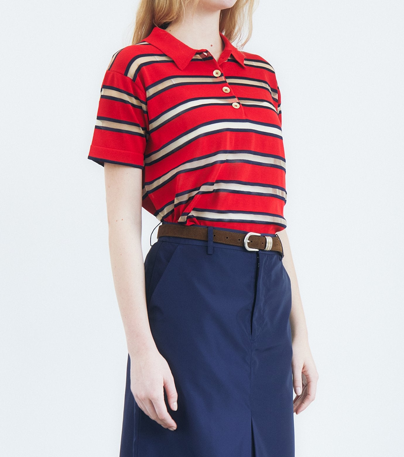Sheer Striped Polo Knit