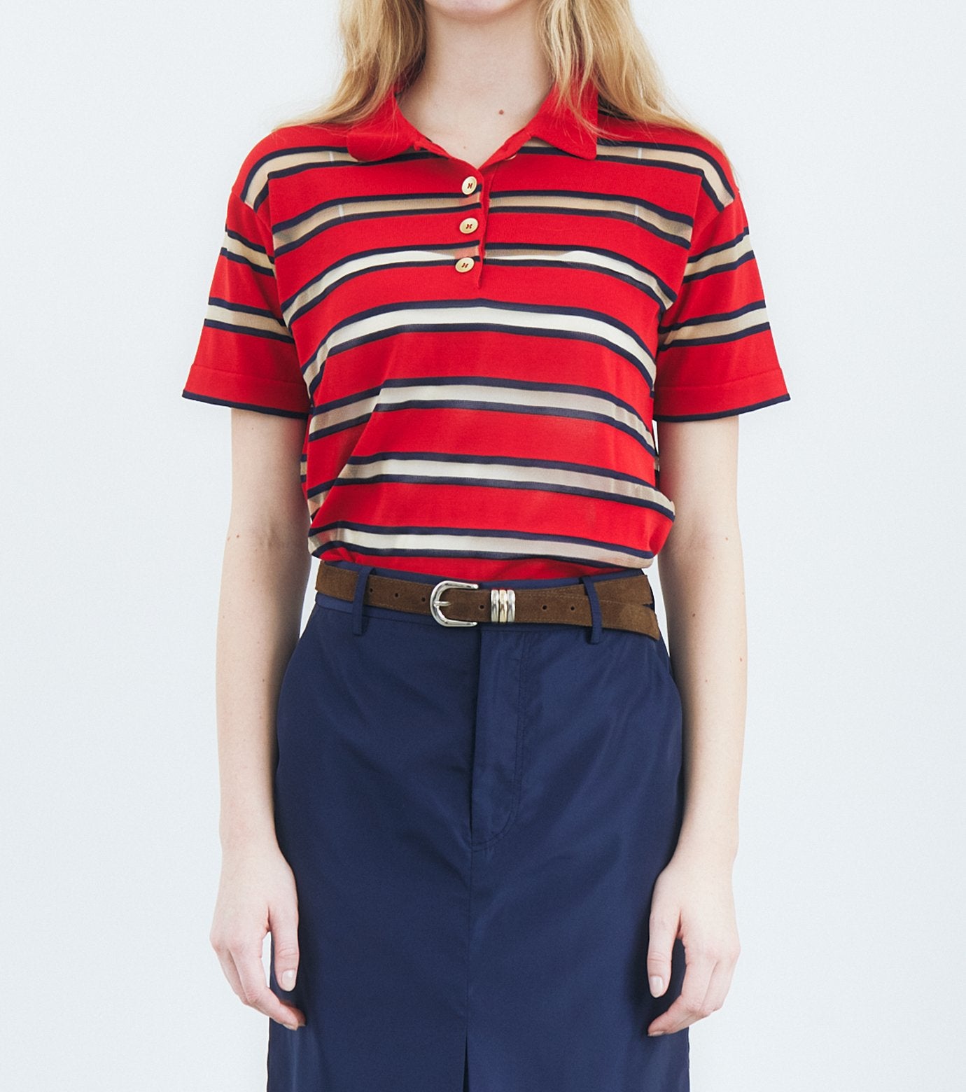 Sheer Striped Polo Knit