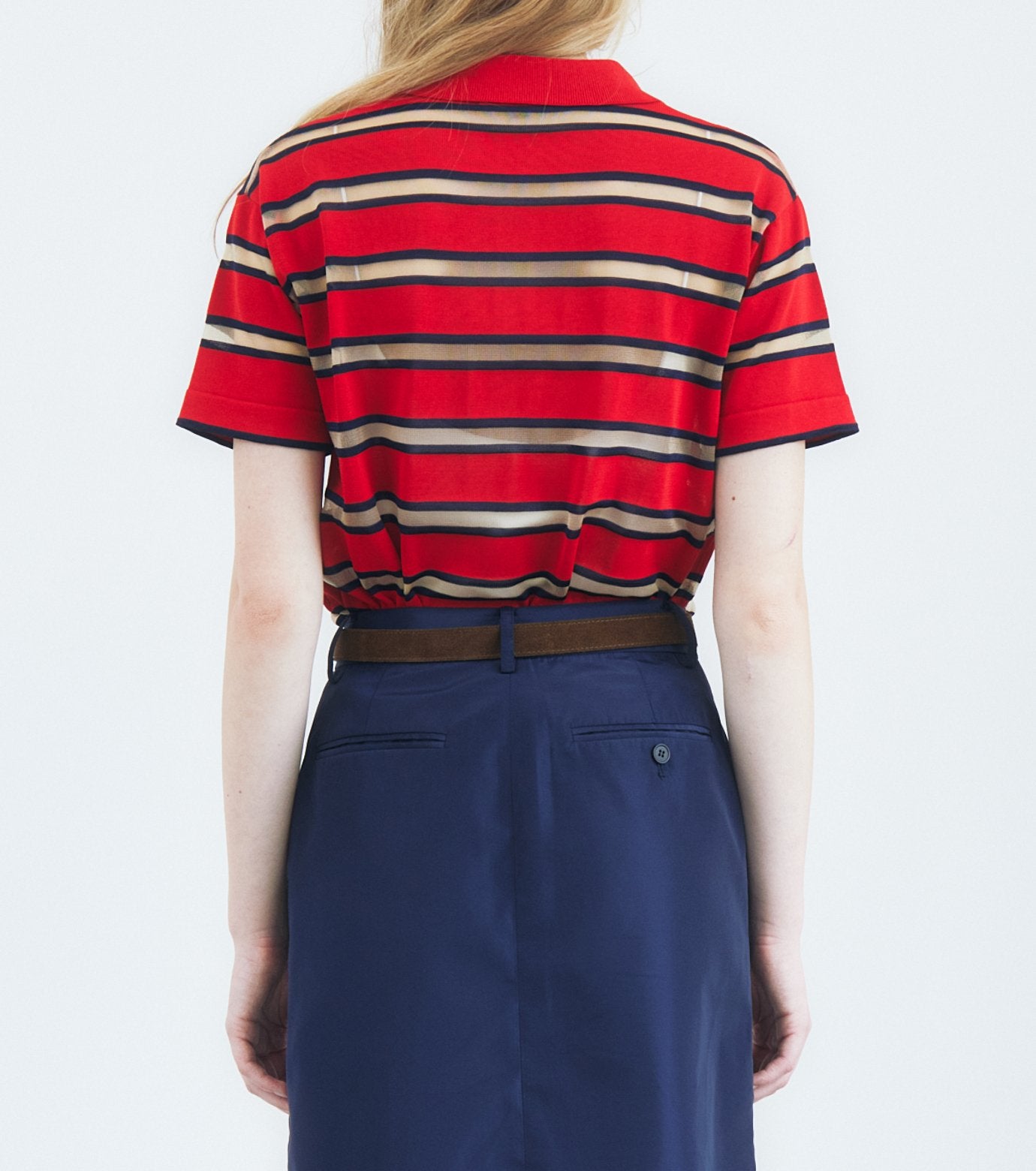 Sheer Striped Polo Knit