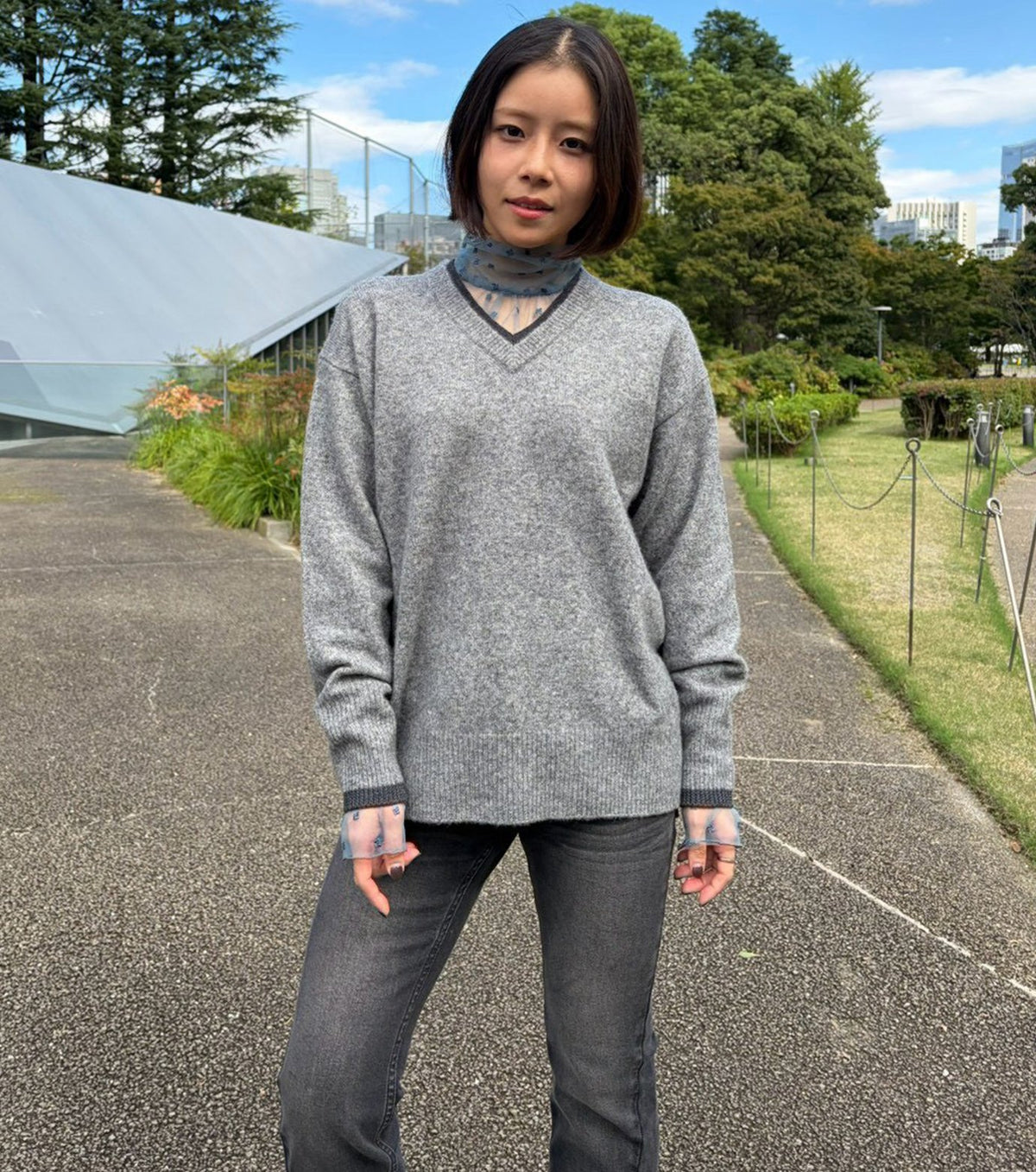 Contrast Collar V-Neck Pullover